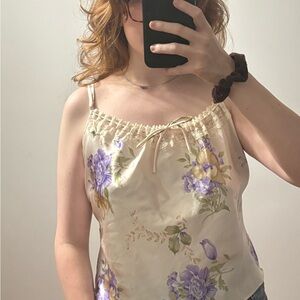 Secret Treasures Floral Satin Camisole - Purple and Cream